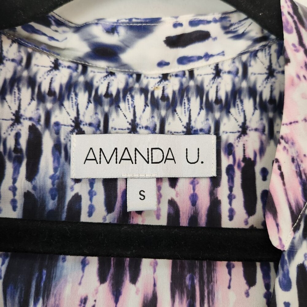 Amanda Uprichard Blouse Top Shirt Pink Purple Watercolor Tunic Women's S - Picture 6 of 8